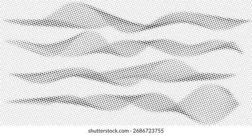 Grunge halftone gradient background. Faded grit noise texture. White and black sand wallpaper. Retro pixelated backdrop. Anime or manga style comic overlay. Vector graphic design textured template