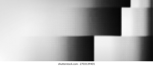 Grunge halftone gradient background. Faded grit noise texture. White and black sand wallpaper. Retro pixelated backdrop. Anime or manga style comic overlay. Vector graphic design textured template