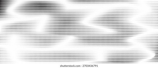 Grunge halftone gradient background. Faded grit noise texture. White and black sand wallpaper. Retro pixelated backdrop. Anime or manga style comic overlay. Vector graphic design textured template