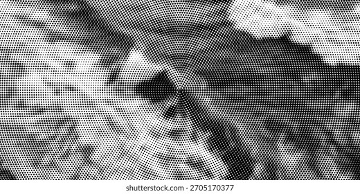  Grunge halftone gradient background. Faded grit noise texture. White and black sand wallpaper. Retro pixelated backdrop. Anime or manga style comic overlay. Vector graphic design textured template