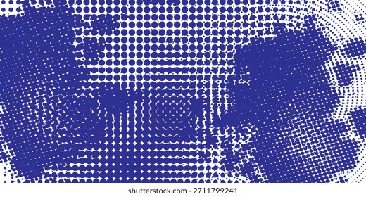 Plano de fundo gradiente de meio-tom do Grunge. Textura de ruído de grão desbotado. Papel de parede de areia branco e azul. Fundo retro pixelizado. Anime ou manga estilo história em quadrinhos. Modelo texturizado de design gráfico vetorial