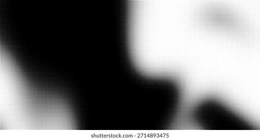 Grunge medio tono gradiente de fondo. Textura de ruido de grano desvanecido. Fondo de pantalla de arena blanco y negro. Fondo pixelado retro. Superposición de cómic de estilo anime o manga. Plantilla texturizada de Diseño gráfico de Vector