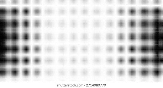 Grunge medio tono gradiente de fondo. Textura de ruido de grano desvanecido. Fondo de pantalla de arena blanco y negro. Fondo pixelado retro. Superposición de cómic de estilo anime o manga. Plantilla texturizada de Diseño gráfico de Vector