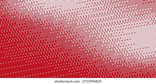 Grunge medio tono gradiente de fondo. Textura de ruido de grano desvanecido. Fondo de pantalla de arena blanca y roja. Fondo pixelado retro. Superposición de cómic de estilo anime o manga. Plantilla texturizada de Diseño gráfico de Vector