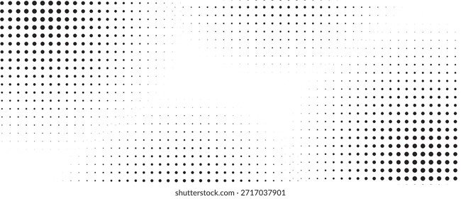 Grunge halftone gradient background. Faded grit noise texture. White and black sand wallpaper. Retro pixelated backdrop. Anime or manga style comic overlay. Vector graphic design textured template