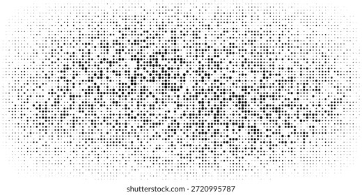 Grunge medio tono gradiente de fondo. Textura de ruido de arena punteada descolorida. Fondo de pantalla de arena rasterizado en blanco y negro. Fondo de mapa de bits pixelado retro. Superposición de grano de anime o manga envejecido. Vector