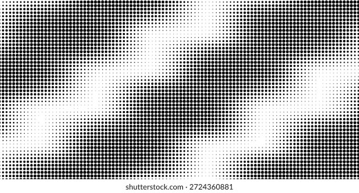 Grunge medio tono gradiente de fondo. Textura de ruido de grano desvanecido. Fondo de pantalla de arena blanco y negro. Fondo pixelado retro. Superposición de cómic de estilo anime o manga. Plantilla texturizada de Diseño gráfico de Vector

