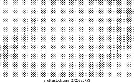 Grunge medio tono gradiente de fondo. Textura de ruido de grano desvanecido. Fondo de pantalla de arena blanco y negro. Fondo pixelado retro. Superposición de cómic de estilo anime o manga. Plantilla texturizada de Diseño gráfico de Vector