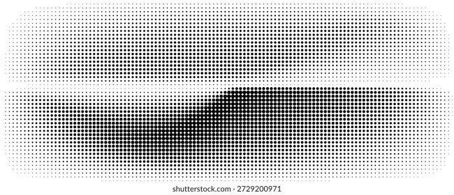 Farbverlauf-Hintergrund mit farbigen Halbtönen. Verblasste Struktur für Körnerrauschen. Schwarz-weiße sandfarbene, schmutzige Tapete. Retro verpixelte Kulisse. Anime oder Manga Comic Overlay. Vektorgrafik-Design strukturiert halfton