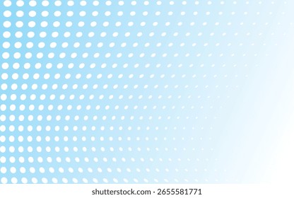 Grunge halftone gradient background. Fading dotted noise texture. White and blue wallpaper. Retro pixel background. Anime or manga style comic overlay. Vector graphic design textured template.