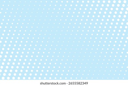 Grunge halftone gradient background. Fading dotted noise texture. White and blue wallpaper. Retro pixel background. Anime or manga style comic overlay. Vector graphic design textured template.