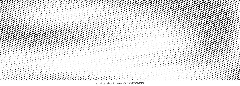 Grunge halftone gradient background. Retro pixelated bitmap backdrop. Faded dotted gritty noise texture. Black and white rasterized sand grain wallpaper. Vector aged anime or manga comic overlay