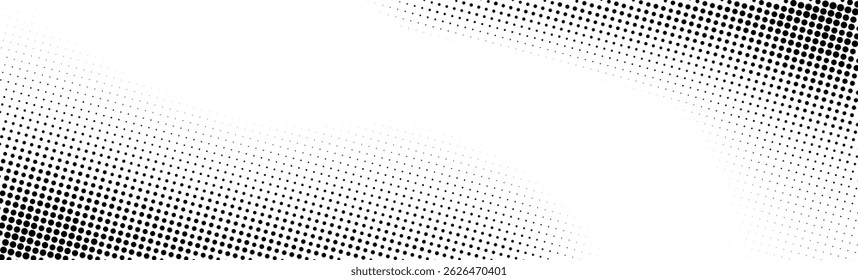 Plano de fundo gradiente de meio-tom do Grunge. Padrão de pontos de meio-tom pixelados retrô, borda, quadro. Anime ou manga estilo quadrinhos sobreposição vetor textura.