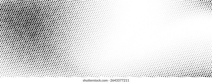 Textura gradiente de meio-tom grunge. Fundo de ruído preto ressecado. Fundo retro pixelizado. Desvanecendo papel de parede de areia arenosa. Anime ou manga estilo história em quadrinhos. Superfície de modelo texturizada de vetor
