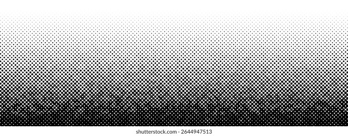 Grunge halftone gradient texture. Black pixelated backdrop. Weathered grit noise background. Fading gritty sand wallpaper. Anime or manga style comic overlay. Vector textured template surface