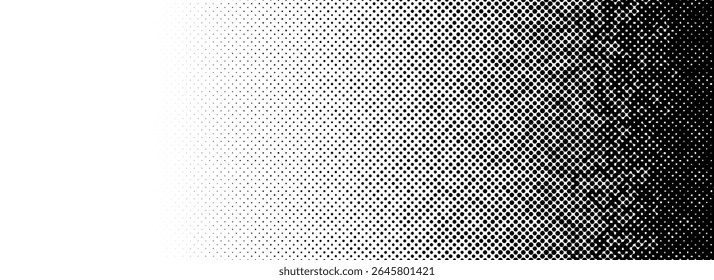 Grunge halftone gradient texture. Black pixelated backdrop. Weathered grit noise background. Fading gritty sand wallpaper. Damaged glitched print overlay. Vector merged texture template surface