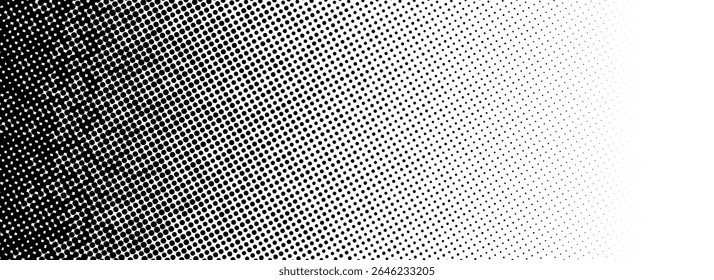 Grunge halftone gradient texture. Black pixelated backdrop. Weathered grit noise background. Damaged glitched print overlay. Fading gritty sand wallpaper. Vector merged texture template surface
