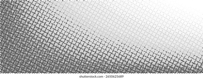 Textura gradiente de meio-tom grunge. Fundo de canto pixelado preto. Fundo de ruído de grão intempestivo. Sobreposição de impressão com falha danificada. Fade arenoso papel de parede de areia. Superfície de modelo de textura manchada de vetor