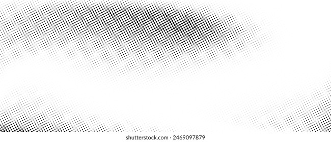 Grunge halftone gradient texture. Faded grit noise background. Sandy gritty wallpaper. Retro pixelated backdrop. Black and white anime or manga comic overlay. Vector graphic design textured halfton