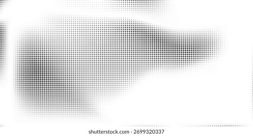 Grunge halftone gradient texture. Faded weathered grit noise texture. Black and white sand wallpaper. Retro pixelated backdrop. Anime or manga style comic overlay. Vector textured template surface 