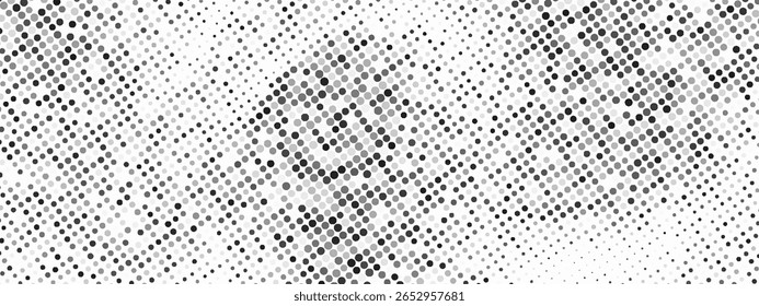 Textura gradiente semitono grunge. Fondo de ruido de arena desvanecido. Fondo de pantalla arenoso de arena. Superposición de anime o cómic manga en blanco y negro. Diseño gráfico texturizado de Vector