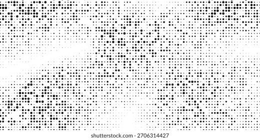 Textura gradiente de meio-tom grunge. Fundo de ruído de grão esmaecido. Papel de parede areia arenoso. Fundo retro pixelizado. Anime preto e branco ou sobreposição de mangá. Design gráfico texturizado vetorial