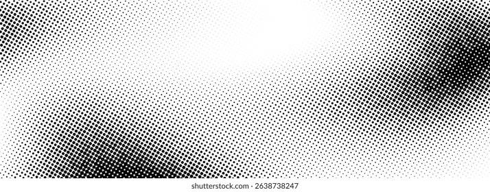 Grunge halftone gradient texture. Vanishing weathered grit noise texture. Black and white sand wallpaper. Retro pixelated backdrop. Anime or manga style comic overlay. Vector textured template surface