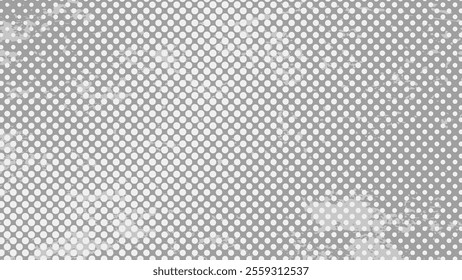 Grunge halftone grey texture. A light grey background with dots. Grungy grey background. Polka dot pattern with scratches.