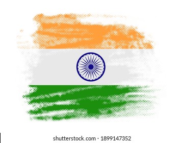 Grunge Halftone India Flag Background.