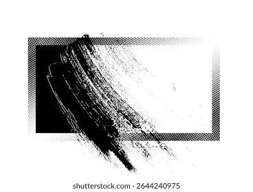 Grunge meio-tom mestre pincel traçado quadro - abstrato preto e branco pontilhado vetor ilustração.