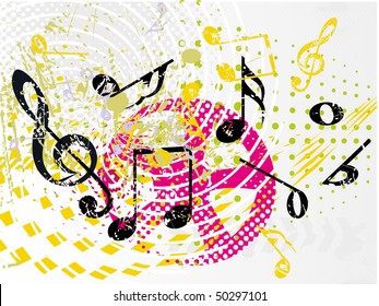 Grunge and halftone musical note background