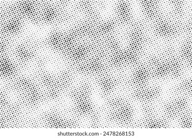 Grunge halftone noise gradient texture. Grunge dirty speckles and spots background. White and black faded sand grain wallpaper. Retro pixelated comic horizontal backdrop. Vector gritty pop art.