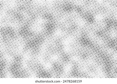 Grunge halftone noise gradient texture. Grunge dirty speckles and spots background. White and black faded sand grain wallpaper. Retro pixelated comic horizontal backdrop. Vector gritty pop art.