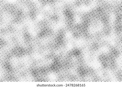 Grunge halftone noise gradient texture. Grunge dirty speckles and spots background. White and black faded sand grain wallpaper. Retro pixelated comic horizontal backdrop. Vector gritty pop art.