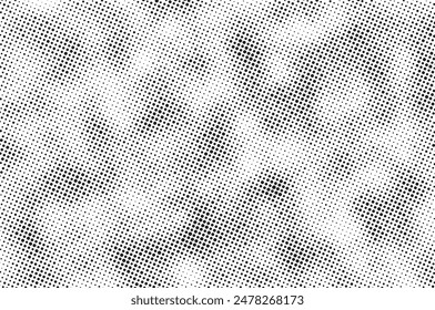 Grunge halftone noise gradient texture. Grunge dirty speckles and spots background. White and black faded sand grain wallpaper. Retro pixelated comic horizontal backdrop. Vector gritty pop art.