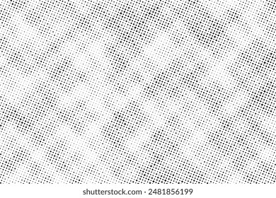 Grunge halftone noise gradient texture. Grunge dirty speckles and spots background. White and black faded sand grain wallpaper. Retro pixelated comic horizontal backdrop. Vector gritty pop art.