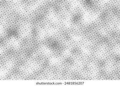 Grunge halftone noise gradient texture. Grunge dirty speckles and spots background. White and black faded sand grain wallpaper. Retro pixelated comic horizontal backdrop. Vector gritty pop art.