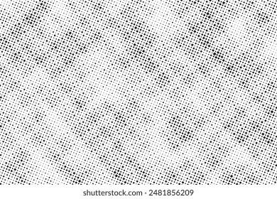 Grunge halftone noise gradient texture. Grunge dirty speckles and spots background. White and black faded sand grain wallpaper. Retro pixelated comic horizontal backdrop. Vector gritty pop art.