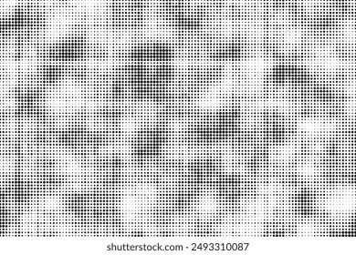 Grunge Halbton Rauschgradienten Textur. Grunge schmutzige Flecken und Flecken Hintergrund. Weiß und schwarz verblichener Sandkorn-Bildschirmhintergrund. Retro pixelated Comic Horizontale Kulisse. Vektorgrafik gritty pop art.