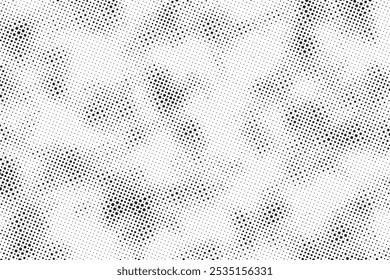 Grunge halftone noise gradient texture. Grunge dirty speckles and spots background. White and black faded sand grain wallpaper. Retro pixelated comic horizontal backdrop. Vector gritty pop art.