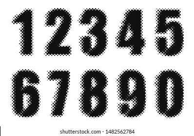 Grunge halftone numbers.Set of dotted numbers.