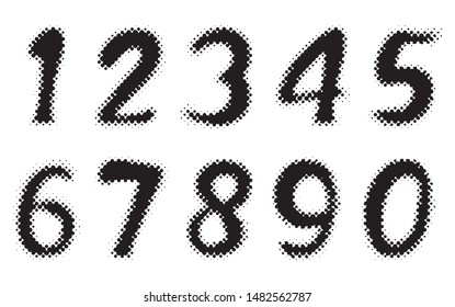 Grunge halftone numbers.Set of dotted numbers.