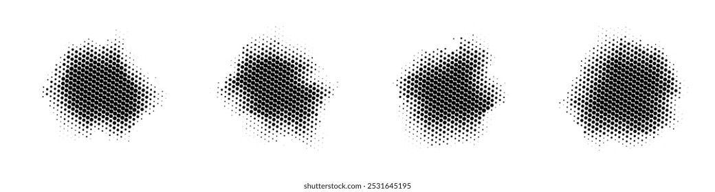 Grunge halftone organic shape. Textured black spot on white. Vector blobs