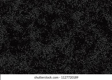 Grunge halftone pattern. Abstract background with dots, points of different sizes scattered around. Perforated surface with holes. Gray black color. Vector illustration