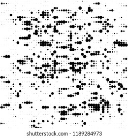 Grunge halftone pattern. Pointillism, stipplism style. Textured background with dots, circles, Points of different scale. Scalable vector graphics.