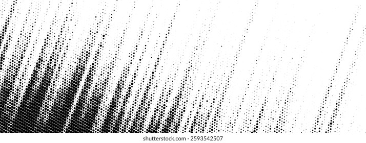 Grunge halftone scratch line background. Fading grit noise texture. Dotted pop art sand wallpaper. Retro diagonal pixelated stripe backdrop. Vector anime or manga style comic overlay. Slanted surface