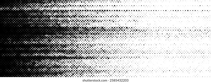 Grunge halftone scratched background. Fading grit noise texture. Dotted pop art sandy wallpaper. Retro pixelated backdrop. Anime or manga style comic overlay. Vector graphic design halfton template