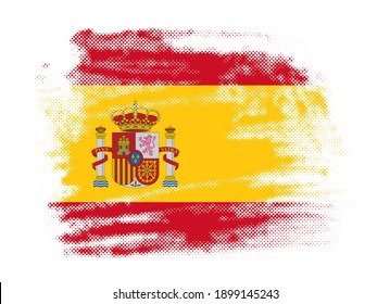 Grunge halftone Spain flag background.