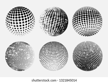 Grunge halftone sphere.Dotted sphere design.