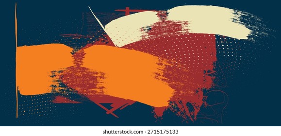Grunge textura de semitono abstracto, textura de puntos, Abstractas grunge naranja y fondo de colores rojos. Trazos de pincel ásperos con textura de spray rojo, textura de trazo de pincel de Vector. eps